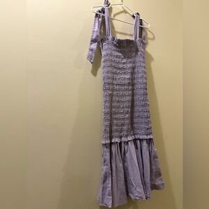 Especia Lavender Smocked Dress - size large - 100% cotton - embroidered